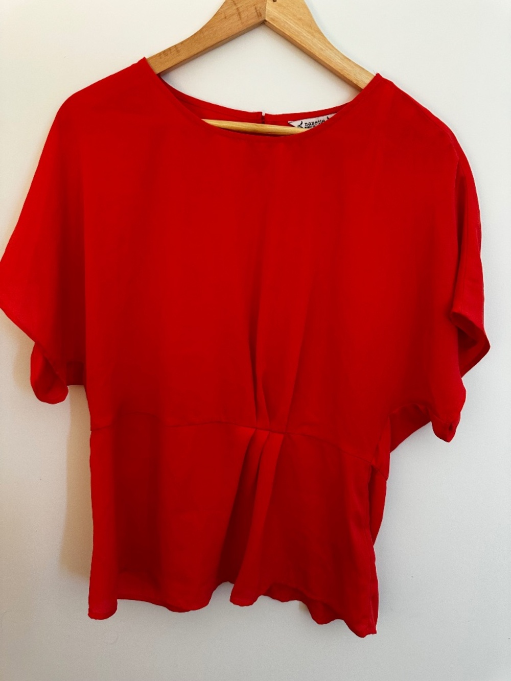EUC Nanette Lepore Tangerine/Red peplum Blouse with Gathered Waist - size M